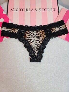 Retired VS Very Sexy Silky Satin Lace Classic Full Cut Thong Panty Size M